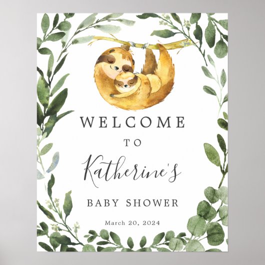 Baby shower maman bébé Sloth Affiche de bienvenue (Devant)