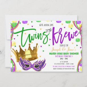 Baby shower Mardi Gras Twins Invitation