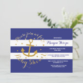 Baby shower Marine Ancre Bleue Invitation Gold Hea (Debout devant)
