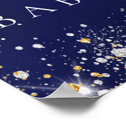 Baby shower - marineblauw goudballonnen welkom poster (Hoek)