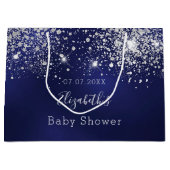 Baby shower marineblauw witte glitter monogram groot cadeauzakje (Voorkant)