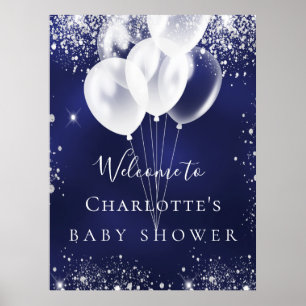 Baby shower marineblauwe witte ballonnen welkom poster