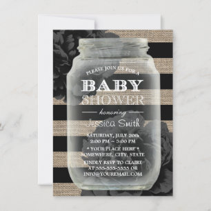 Baby shower Mason Jar Rustic Burlap Stripes Kaart