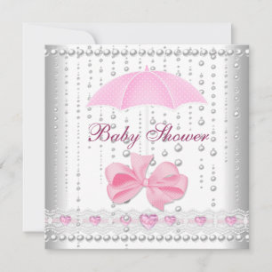Baby Shower Meisje Baby Roze Paraplu Parel Wit Kaart