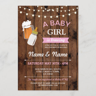 Baby shower Meisje Bierbrouwen Roze Hout BBQ Uitno Kaart