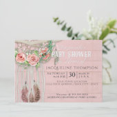 Baby shower Meisje BOHO Droomvanger Hout Bloemen Kaart (Staand voorkant)