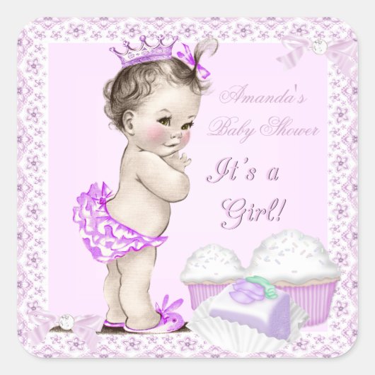  Baby shower Meisje  Cupcakes Vierkante Sticker (Voorkant)