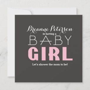 Baby shower Meisje Grijs Roze Modern Clean Invitat Kaart