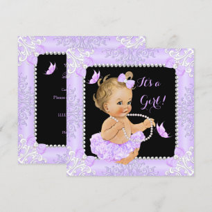 Baby Shower Meisje Lavendel Vlinder Tutu Blond Kaart