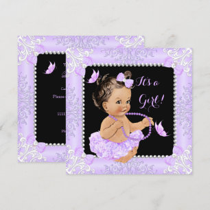 Baby Shower Meisje Lavendel Vlinder Tutu Bruinhari Kaart