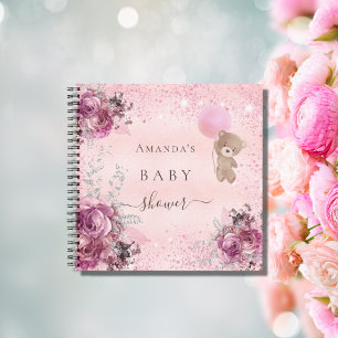 Baby shower meisje met roze teddy met floranje gas notitieboek
