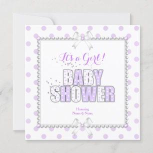 Baby Shower Meisje Paars Wit Stippen Parels Kaart