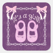Baby shower meisje paarse sticker (Voorkant)