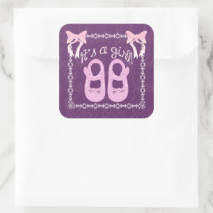Baby shower meisje paarse sticker