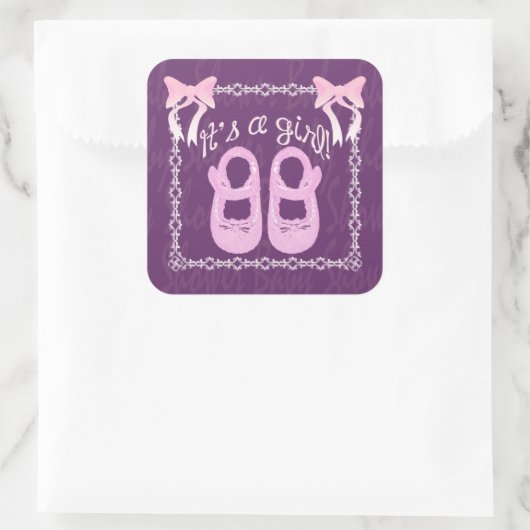 Baby shower meisje paarse sticker (Tas)