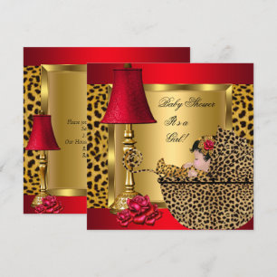 Baby Shower Meisje Rood Goud Rozen Luipaard Wandel Kaart