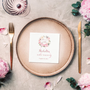 Baby Shower meisje roze bloemenkrans Servet