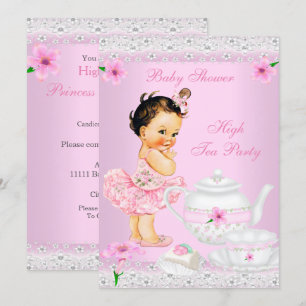 Baby Shower Meisje Roze High Tea Feestje Bruine Ha Kaart