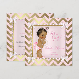Baby Shower Meisje Roze Parel Goud Chevron Etnisch Kaart