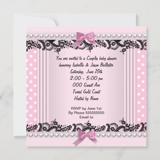 Baby shower meisje Roze poka Dots High Hiel Schop Kaart (Achterkant)