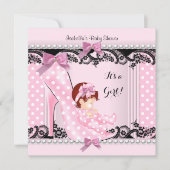Baby shower meisje Roze poka Dots High Hiel Schop Kaart (Voorkant)