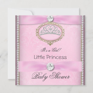 Baby shower Meisje Roze Prinses Tiara Diamond 2 Kaart