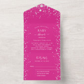 Baby shower meisje roze witte sterren RSVP All In One Uitnodiging (Binnen)