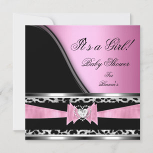 Baby Shower Meisje Roze Zwart Luipaard Kaart