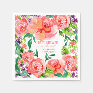 Baby shower Meisje Waterverf Moderne Bloemen Rozen Servetten
