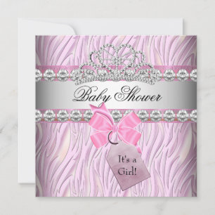 Baby Shower Meisje Zebra Roze Prinses Tiara Diaman Kaart