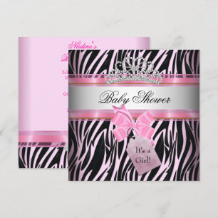 Baby Shower Meisje Zebra Roze Prinses Zwart Kaart