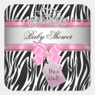 Baby Shower Meisje Zebra Roze Prinses Zwart Vierkante Sticker