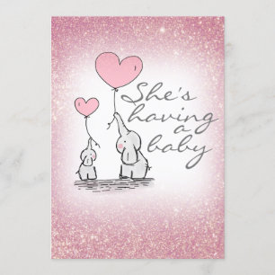 baby shower Meisroze Glitter Elephants Kaart