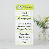 Baby shower menu "Blue Owl" (Staand voorkant)