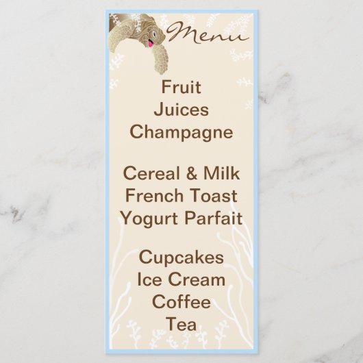 Baby shower Menu "BlueTurtle" (Voorkant)