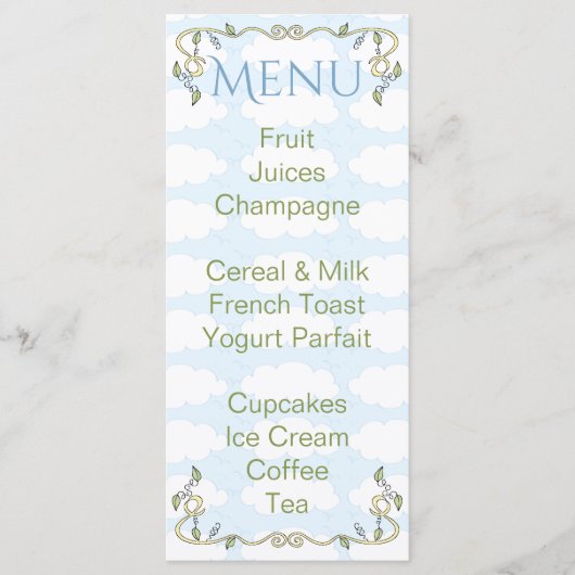 Baby shower Menu "Castle in the Sky/Yellow" (Voorkant)