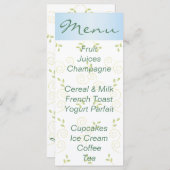 Baby shower Menu "Goudblauwe Vogels" (Voorkant / Achterkant)