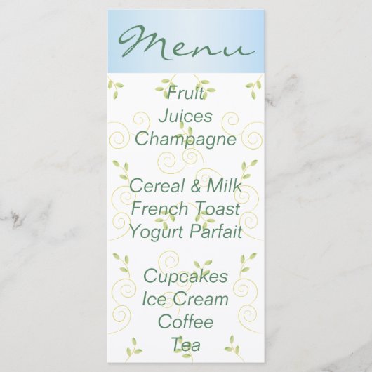 Baby shower Menu "Goudblauwe Vogels" (Voorkant)