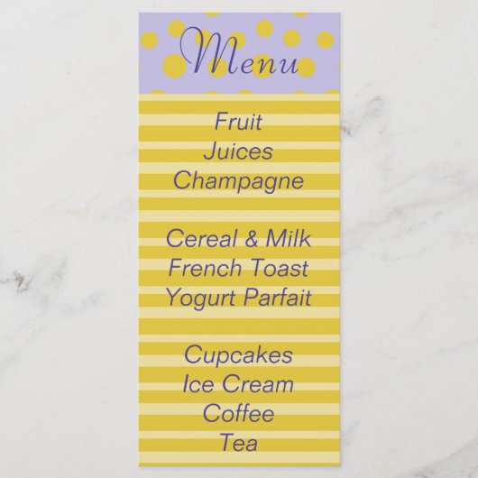 Baby shower menu "Gouden Voeten" (Voorkant)