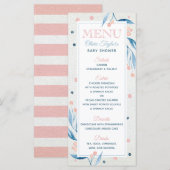Baby shower Menu Kaart, Blauw, Blush Pink (Voorkant / Achterkant)