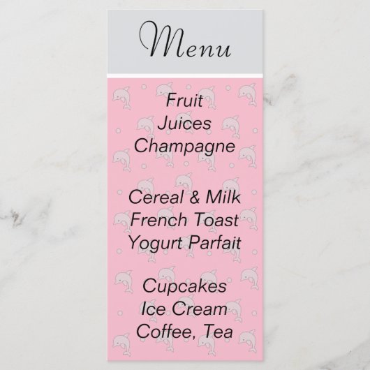 Baby shower Menu "Roze Dolfijnen" (Voorkant)