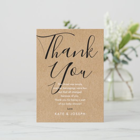 Baby shower Merci poème Rustic Chic Script (Debout devant)