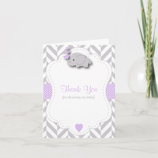 Baby shower Merci violet blanc gris éléphant (Devant)
