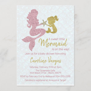 Baby shower Mermaid Invitation Rose Or & Or