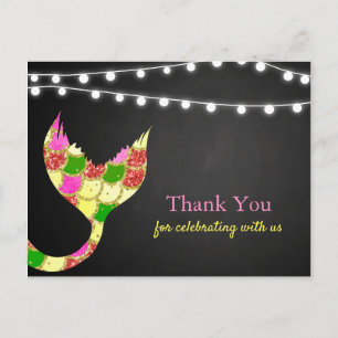 Baby shower Mermaid Tail Glitter Dank je Briefkaart
