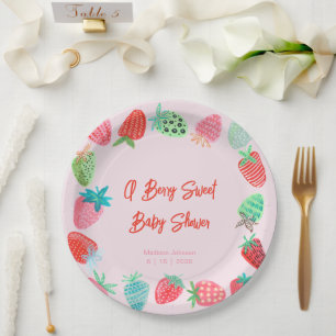 Baby Shower met Aardbeien Strawberry Papieren Bordje