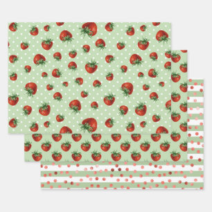 Baby Shower met Aardbeienpatroon Inpakpapier Vel