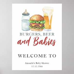Baby shower met bier en hamburgers poster