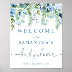 Baby shower met blauw florons poster