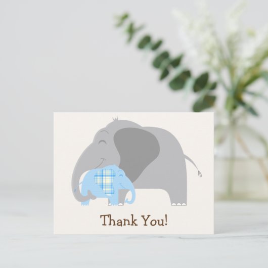Baby shower met blauw geplakt Baby-olifant Briefkaart (Staand voorkant)